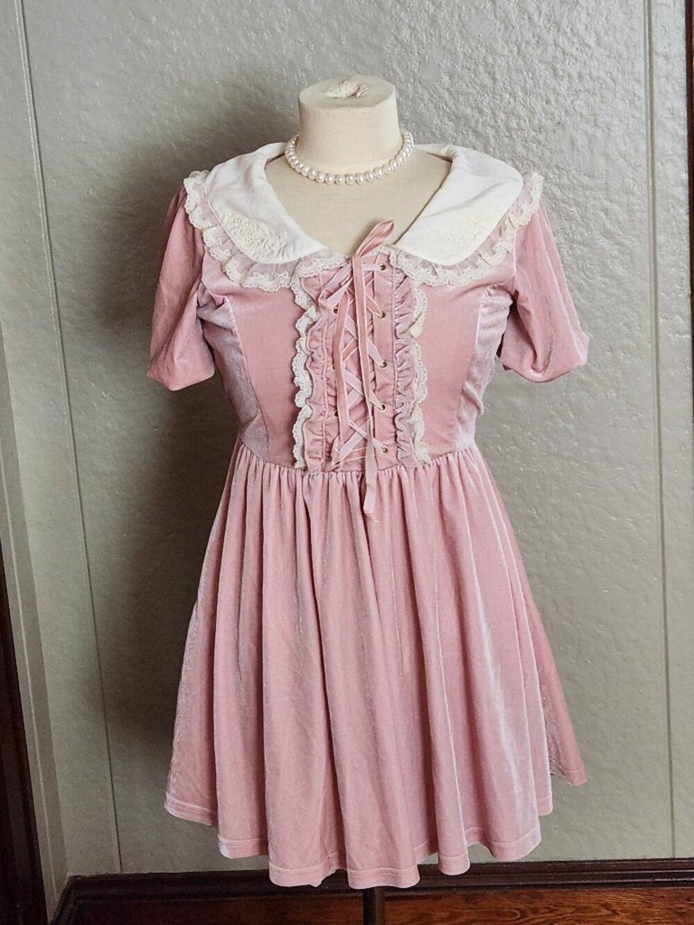 Liz Lisa velour velvet corset pink lace bow dress DREAMY VERY RARE coquette